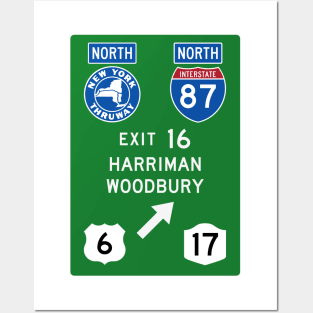 New York Thruway Northbound Exit 16: Harriman Woodbury Routes 6 and 17 Posters and Art